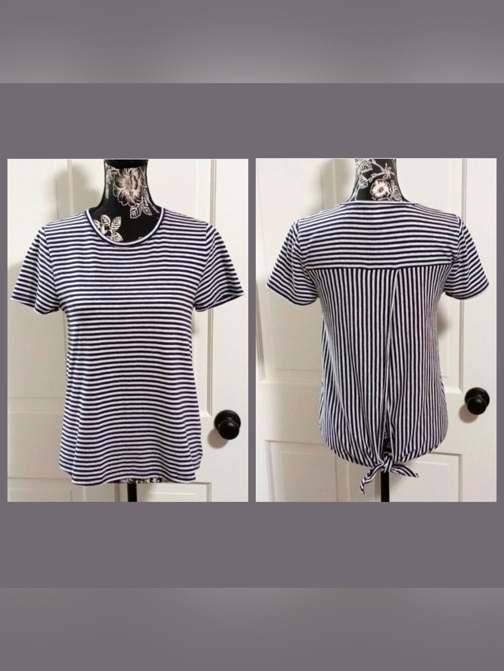 🖤J. Crew🖤 - Black/White Stripe S/S Tie Back Top